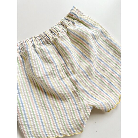 Vintage Girls' Pastel Striped Cotton Seersucker Scalloped Shorts, Size S (6-7) - Picture 7 of 10